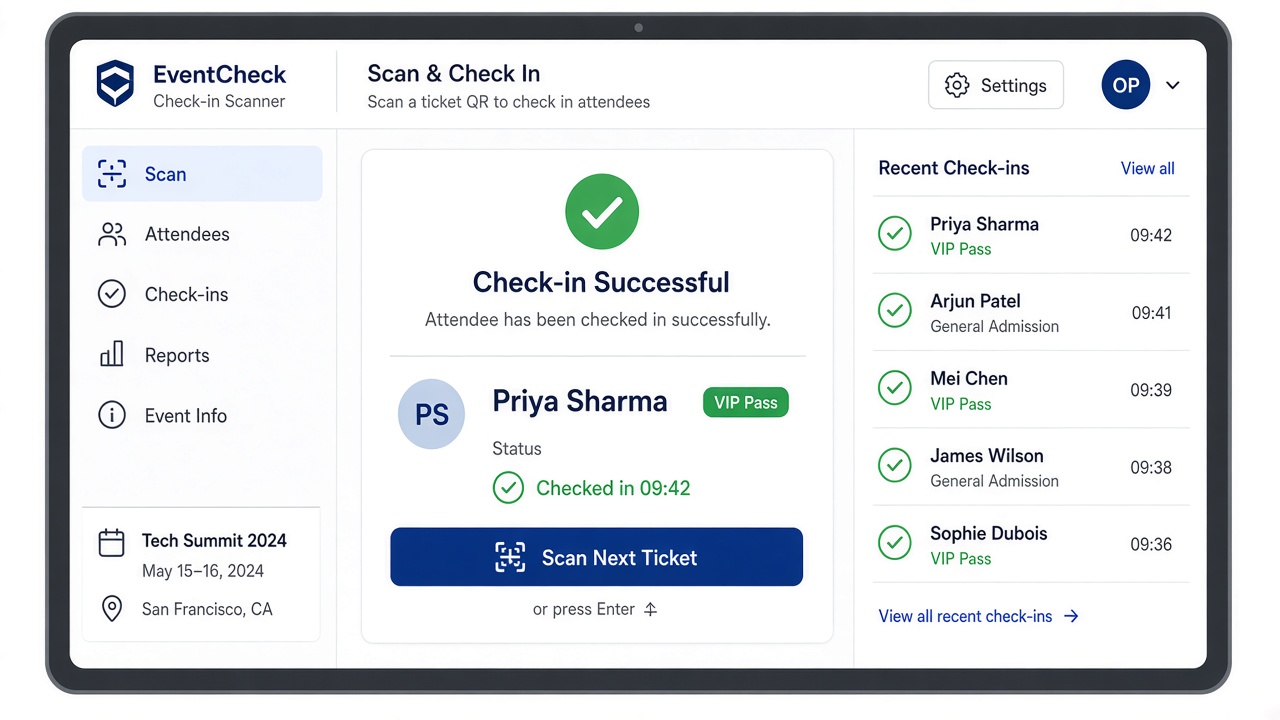 Cue OS check-in confirmation